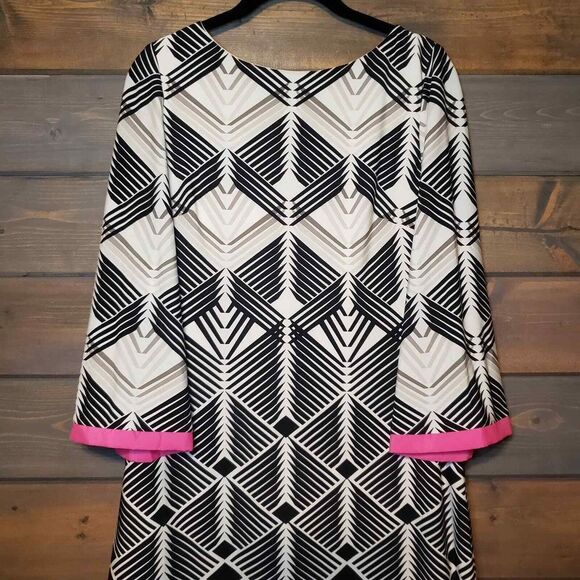 Eliza J Geometric Print 3/4 Sleeve Shift Dress Size 8 Multicolor - Picture 2 of 14